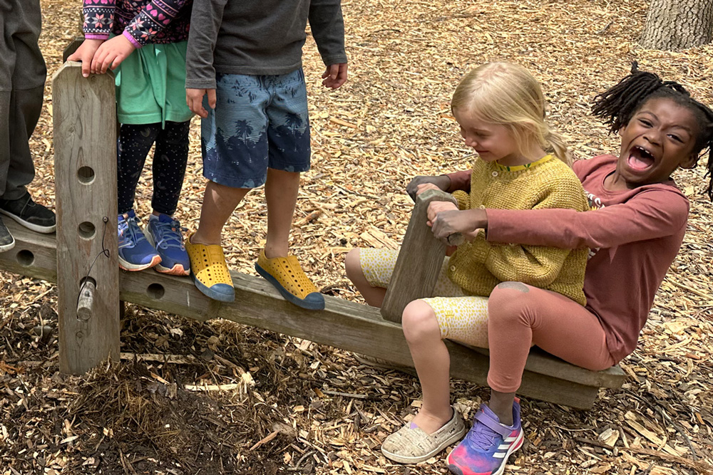 Children on seesaw